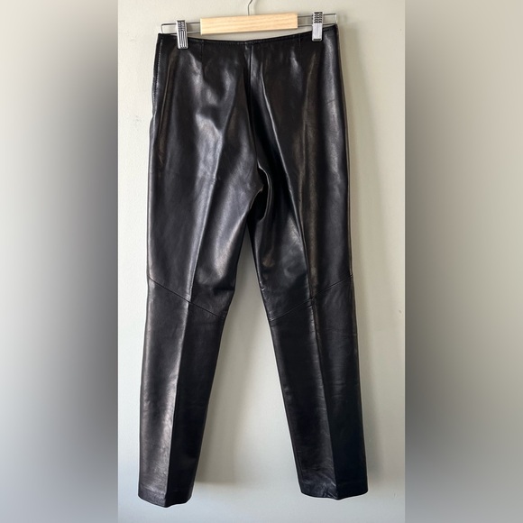 Danier Women’s Black 100% Leather Straight-Leg Pants Size 2 High Rise- bikercore - Picture 6 of 10